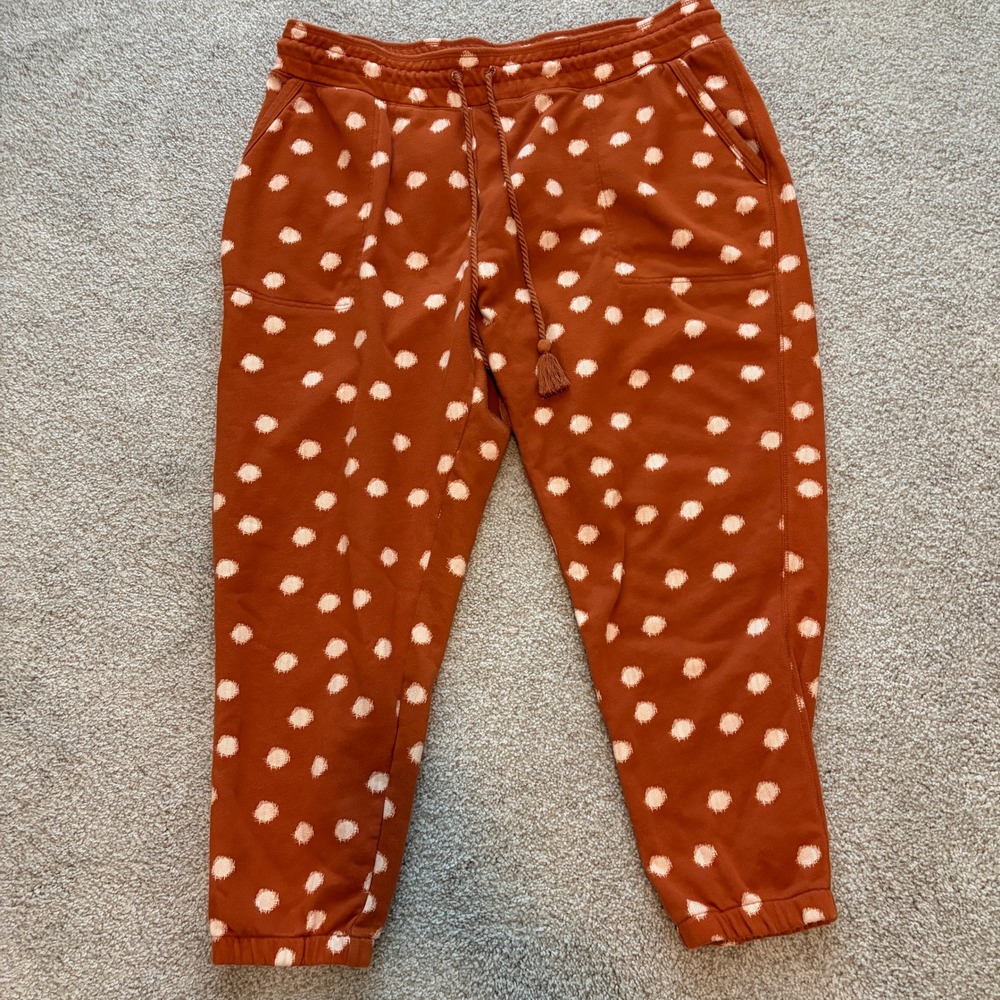 Daily Practice Anthropologie Sweatpants‎ Womens 1X Orange Polka Dot Motif Jogger